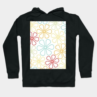 Abstract Flowers Red Yellow Orange Lime Teal White Hoodie